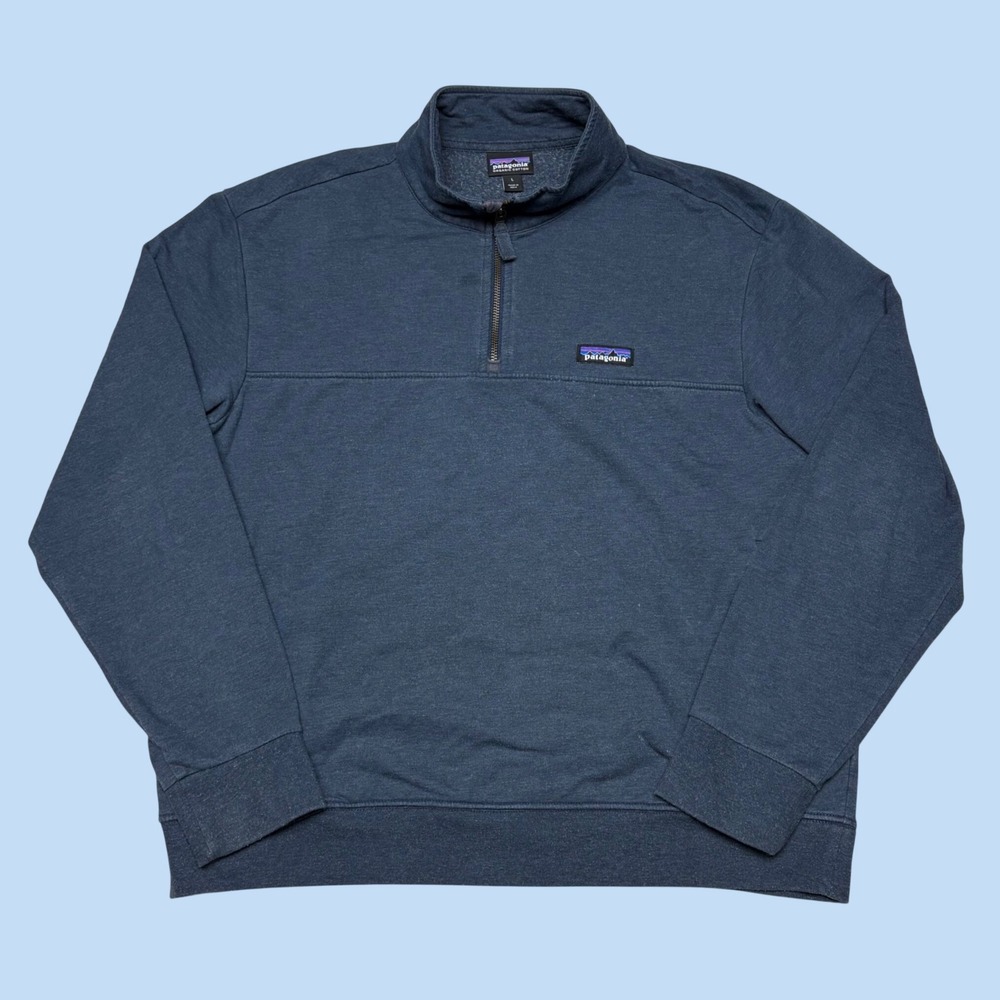 Patagonia Mens Organic Cotton Quarter Zip Pullover Navy Blue Large 1673
